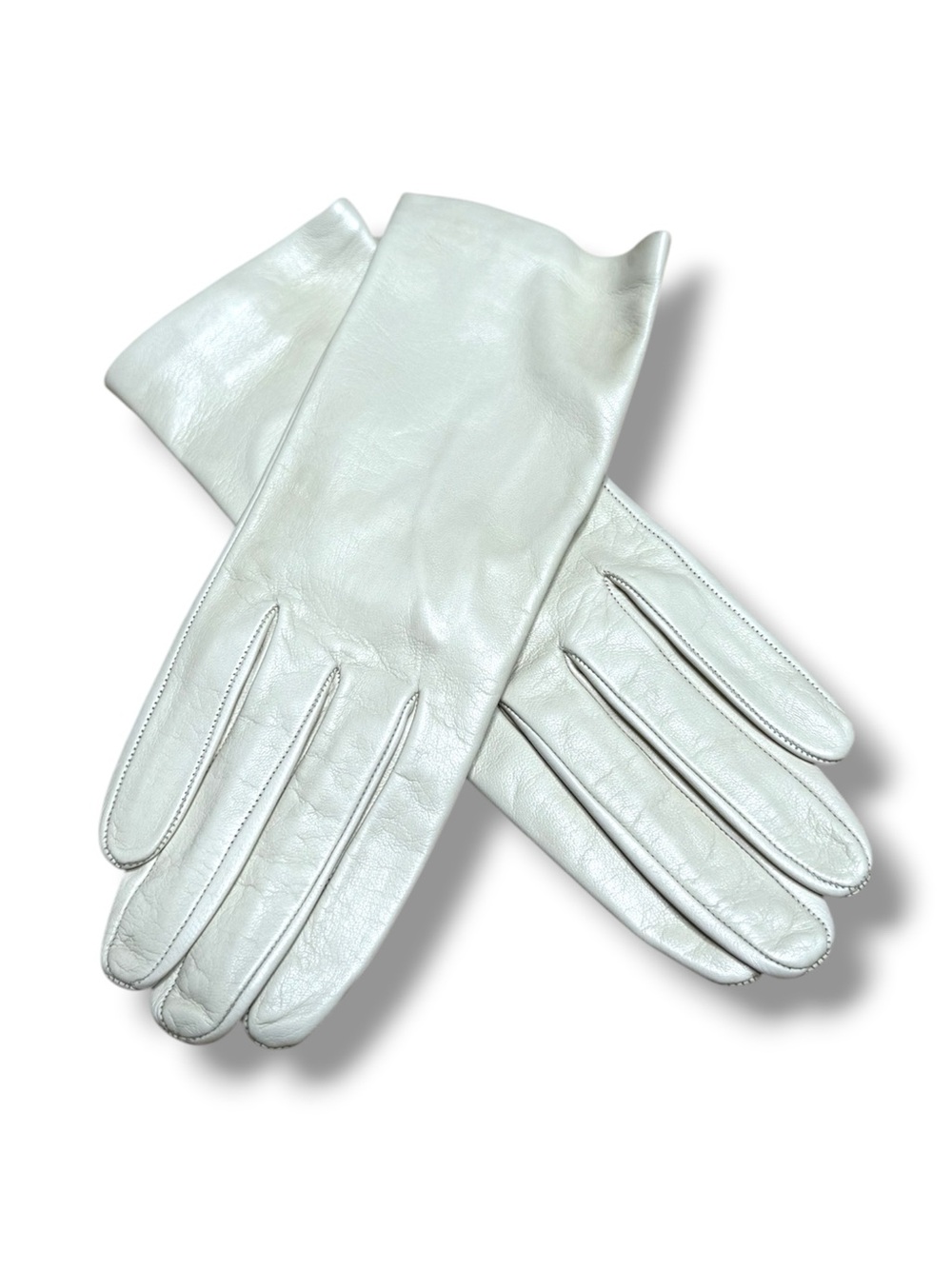 Sermoneta Gloves Long Kid Leather Gloves in Off White Cashmere inside size 8